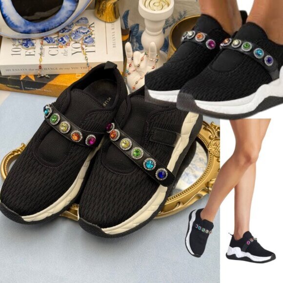 🆕 KURT GEIGER LONDON 🧿 NWOB London Knit Jewel Sneakers, Black Sz EU40 US 9 - Picture 1 of 15